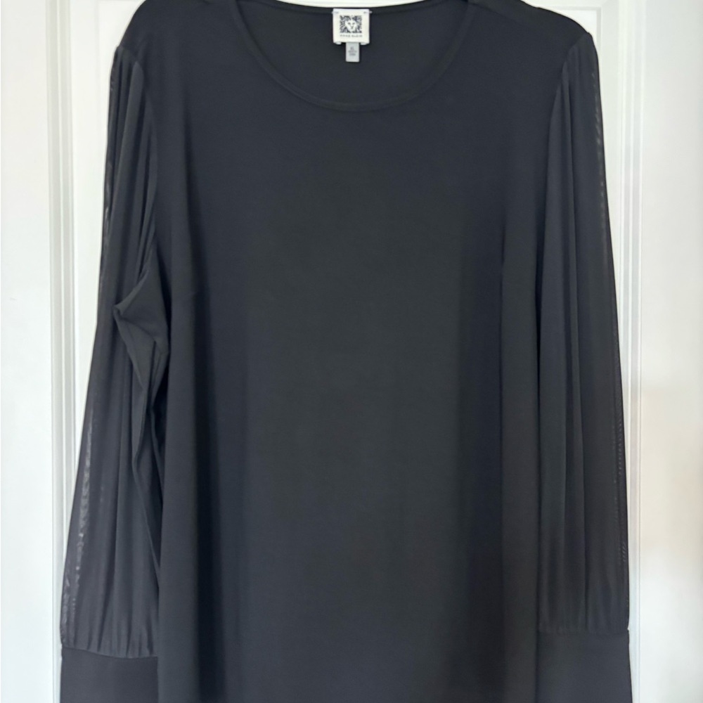 Anne Klein Black Sheer Sleeve Blouse